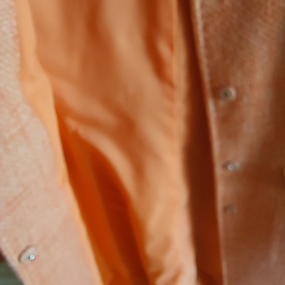 Tahari wool blend tweed coat with collar. Muted pastel orange. Small - Picture 2 of 9